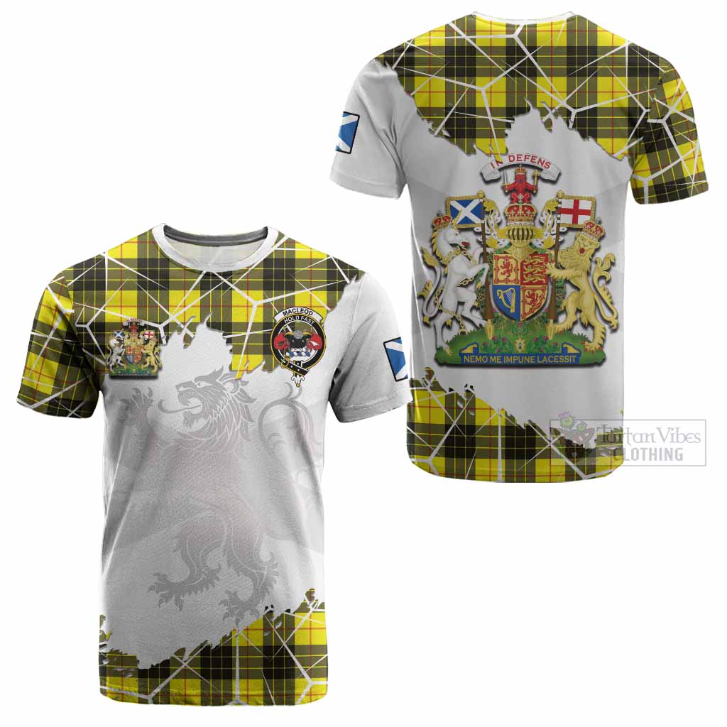 MacLeod (McLeod) Tartan Cotton T-shirt with Family Crest and Lion Rampant Grunge Style