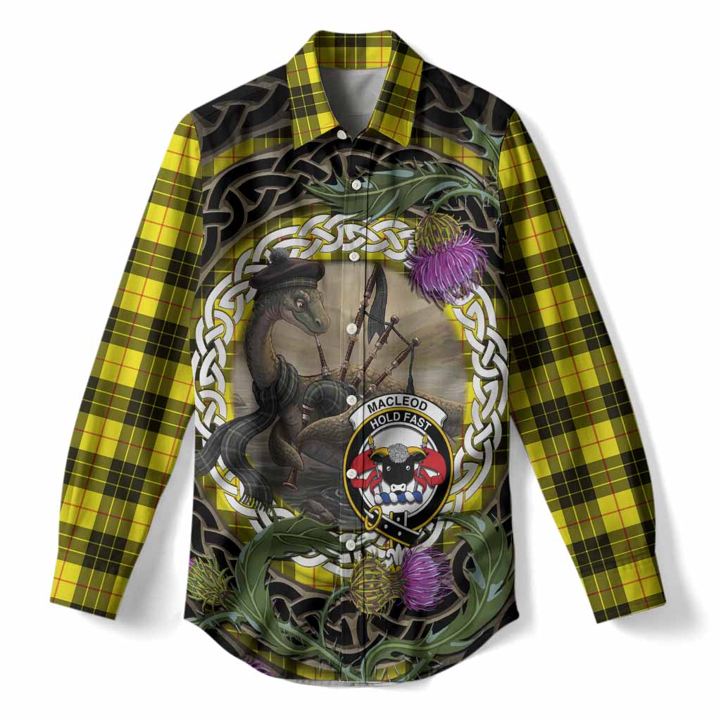 MacLeod (McLeod) Tartan Crest Bagpipe Nessie Women Casual Shirt Scottish Loch Ness Monster Celtic Thistle