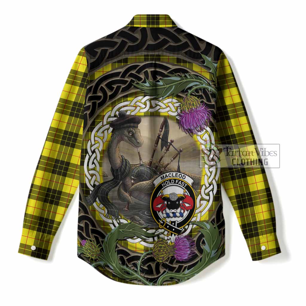 MacLeod (McLeod) Tartan Crest Bagpipe Nessie Women Casual Shirt Scottish Loch Ness Monster Celtic Thistle