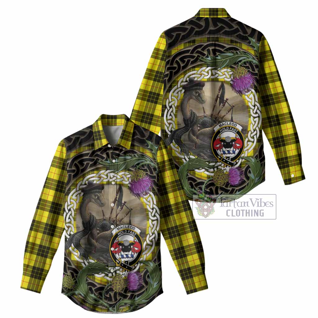 MacLeod (McLeod) Tartan Crest Bagpipe Nessie Women Casual Shirt Scottish Loch Ness Monster Celtic Thistle