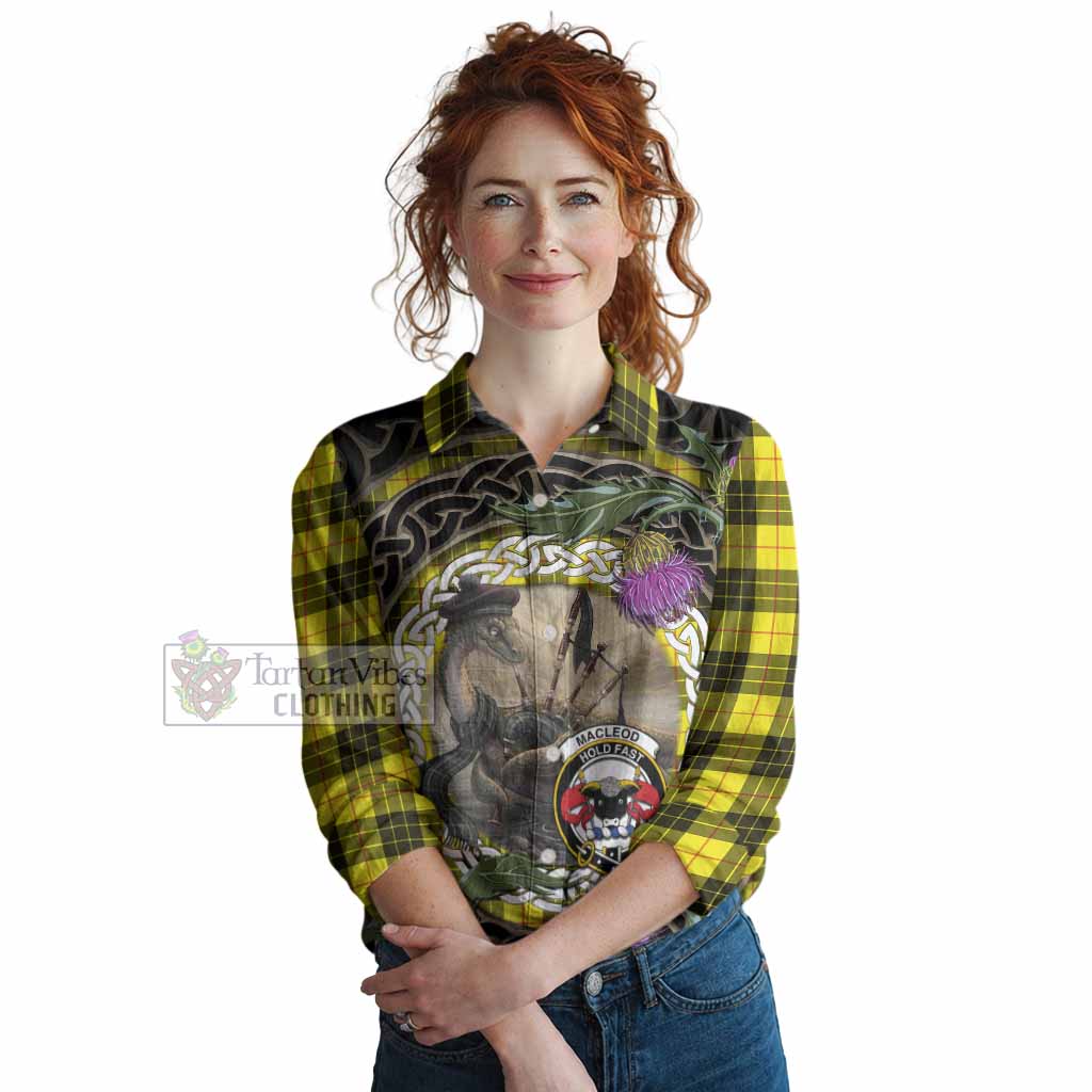 MacLeod (McLeod) Tartan Crest Bagpipe Nessie Women Casual Shirt Scottish Loch Ness Monster Celtic Thistle