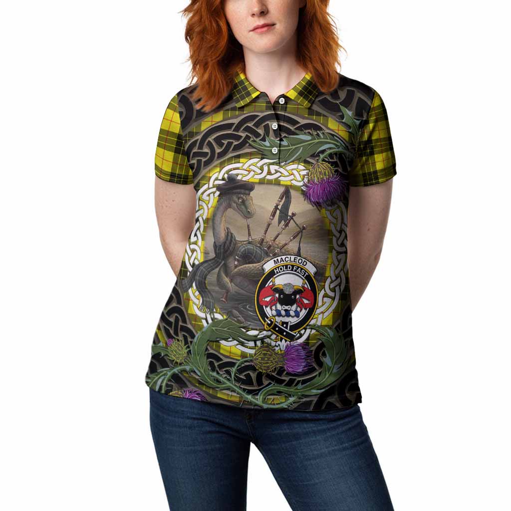MacLeod (McLeod) Tartan Crest Bagpipe Nessie Women Polo Shirt Scottish Loch Ness Monster Celtic Thistle
