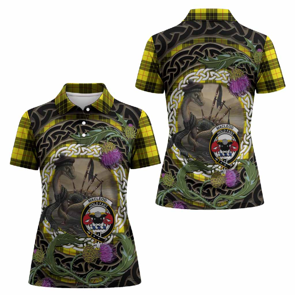 MacLeod (McLeod) Tartan Crest Bagpipe Nessie Women Polo Shirt Scottish Loch Ness Monster Celtic Thistle