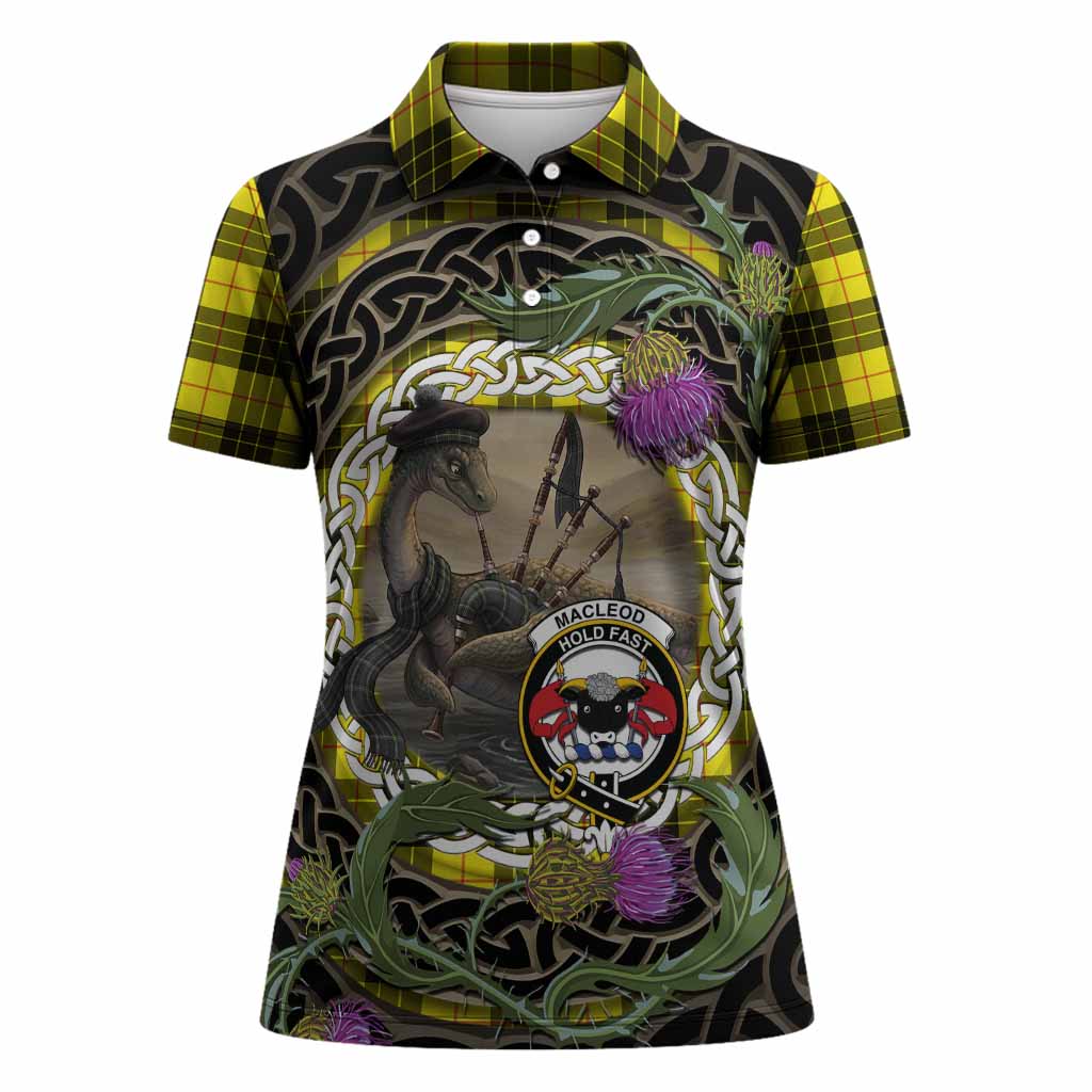 MacLeod (McLeod) Tartan Crest Bagpipe Nessie Women Polo Shirt Scottish Loch Ness Monster Celtic Thistle