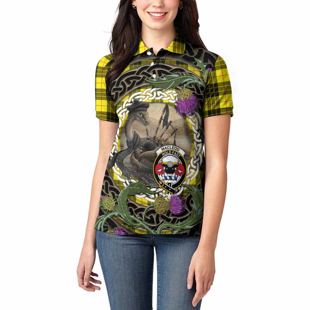 MacLeod (McLeod) Tartan Crest Bagpipe Nessie Women Polo Shirt Scottish Loch Ness Monster Celtic Thistle
