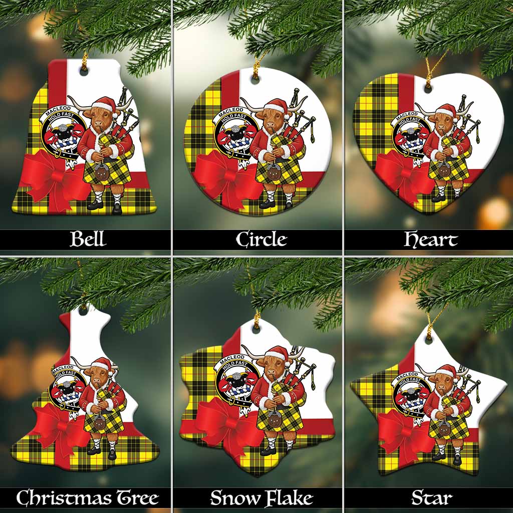 MacLeod (McLeod) Tartan Crest Christmas Ceramic Ornament Highland Cow Bagpipes Coquette Bow Style