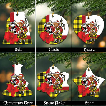 MacLeod (McLeod) Tartan Crest Christmas Ceramic Ornament Highland Cow Bagpipes Coquette Bow Style
