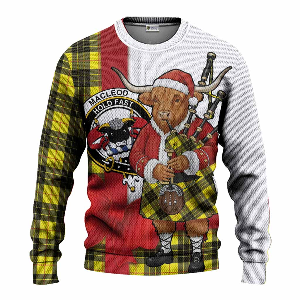 MacLeod (McLeod) Tartan Crest Christmas Christmas Ugly Sweater Highland Cow Bagpipes Coquette Bow Style