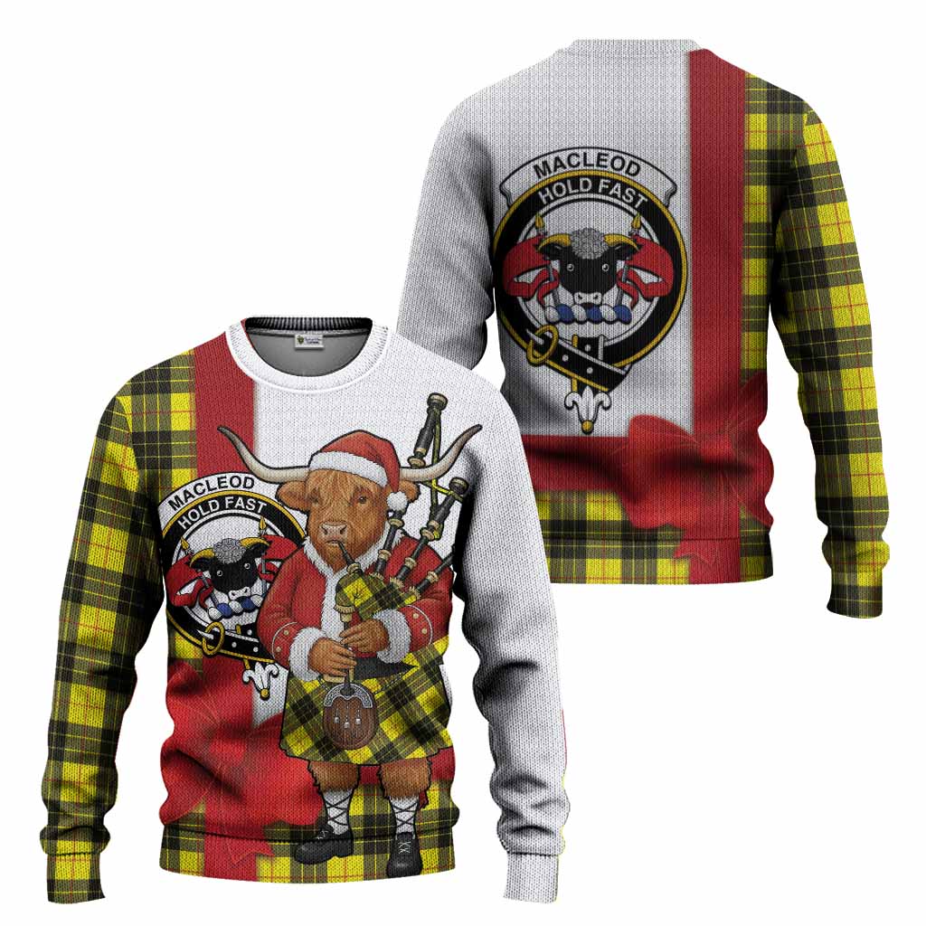 MacLeod (McLeod) Tartan Crest Christmas Christmas Ugly Sweater Highland Cow Bagpipes Coquette Bow Style