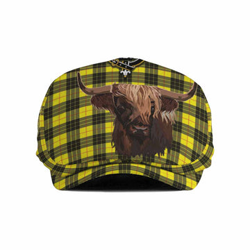 MacLeod (McLeod) Tartan Crest Flat Cap, Jeff Cap Scotland Heilan Coo Tartan Seamless Style