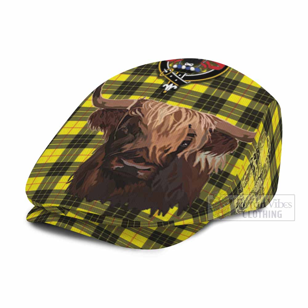 MacLeod (McLeod) Tartan Crest Flat Cap, Jeff Cap Scotland Heilan Coo Tartan Seamless Style