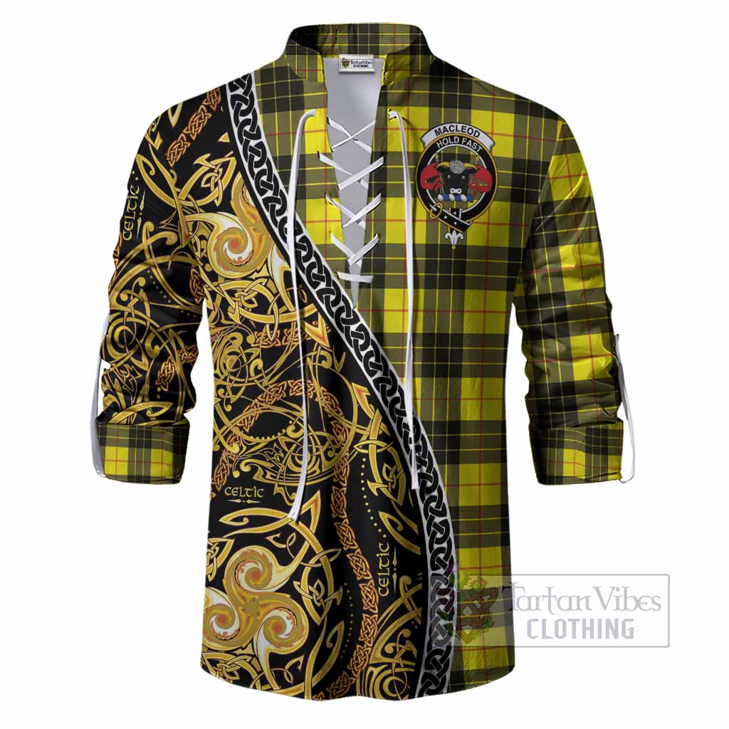 MacLeod (McLeod) Tartan Crest Ghillie Shirt Celtic Knot and Triple Trickle Spiral Symbols