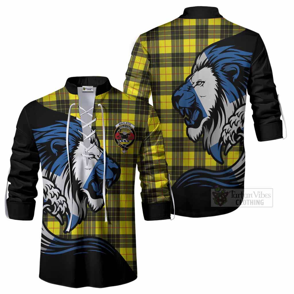 MacLeod (McLeod) Tartan Crest Ghillie Shirt Scottish Golden Lions Wave Flow