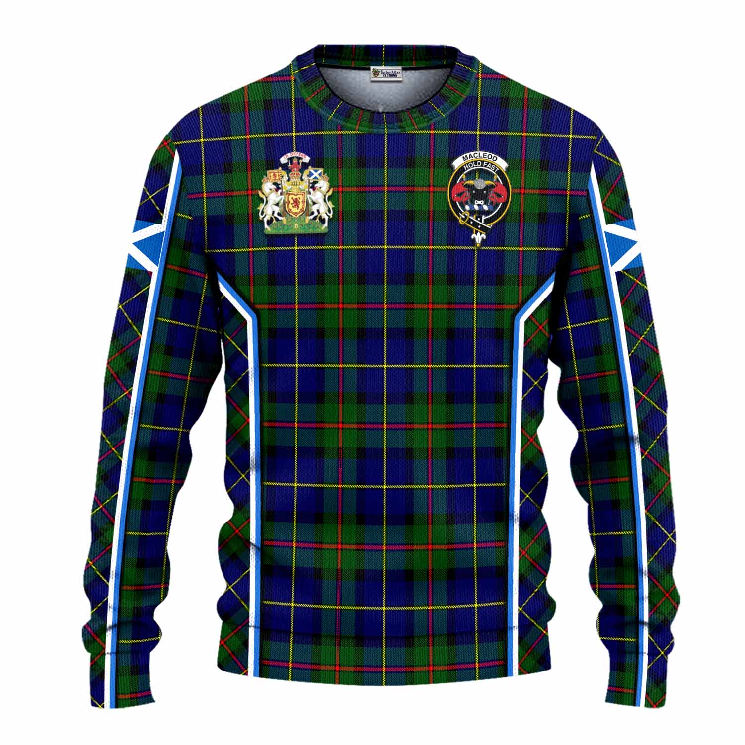 MacLeod (McLeod) Tartan Crest Knitted Sweater Scotland Coat of Arm Flag Style - Tartan Vibes Clothing