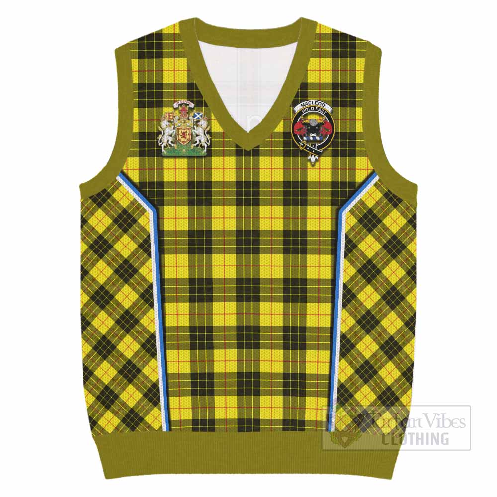 MacLeod (McLeod) Tartan Crest Knitted V-Neck Vest Scotland Coat of Arm Flag Style - Tartan Vibes Clothing