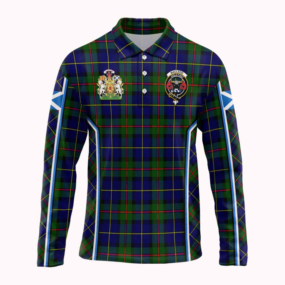 MacLeod (McLeod) Tartan Crest Long Sleeve Polo Shirt Scotland Coat of Arm Flag Style - Tartan Vibes Clothing