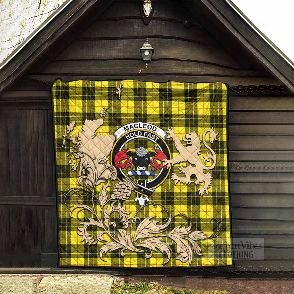 MacLeod (McLeod) Tartan Crest Premium Quilt with Scottish Iconic Symbols 