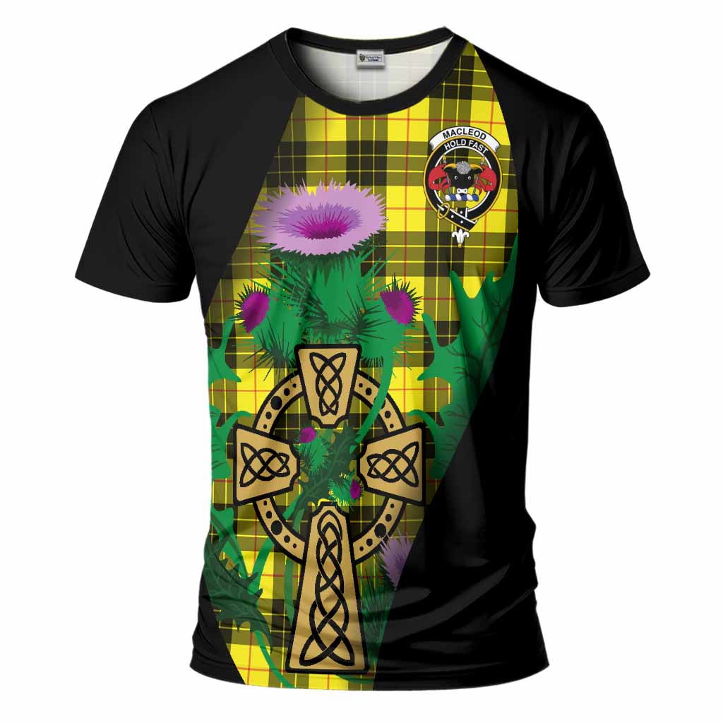 MacLeod (McLeod) Tartan Crest T-Shirt Celtic Cross Thistle Flowers