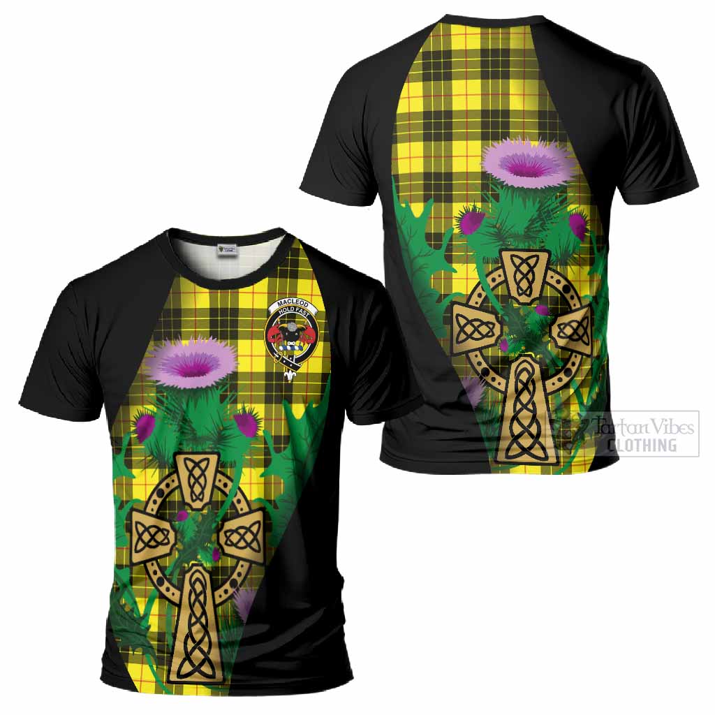 MacLeod (McLeod) Tartan Crest T-Shirt Celtic Cross Thistle Flowers
