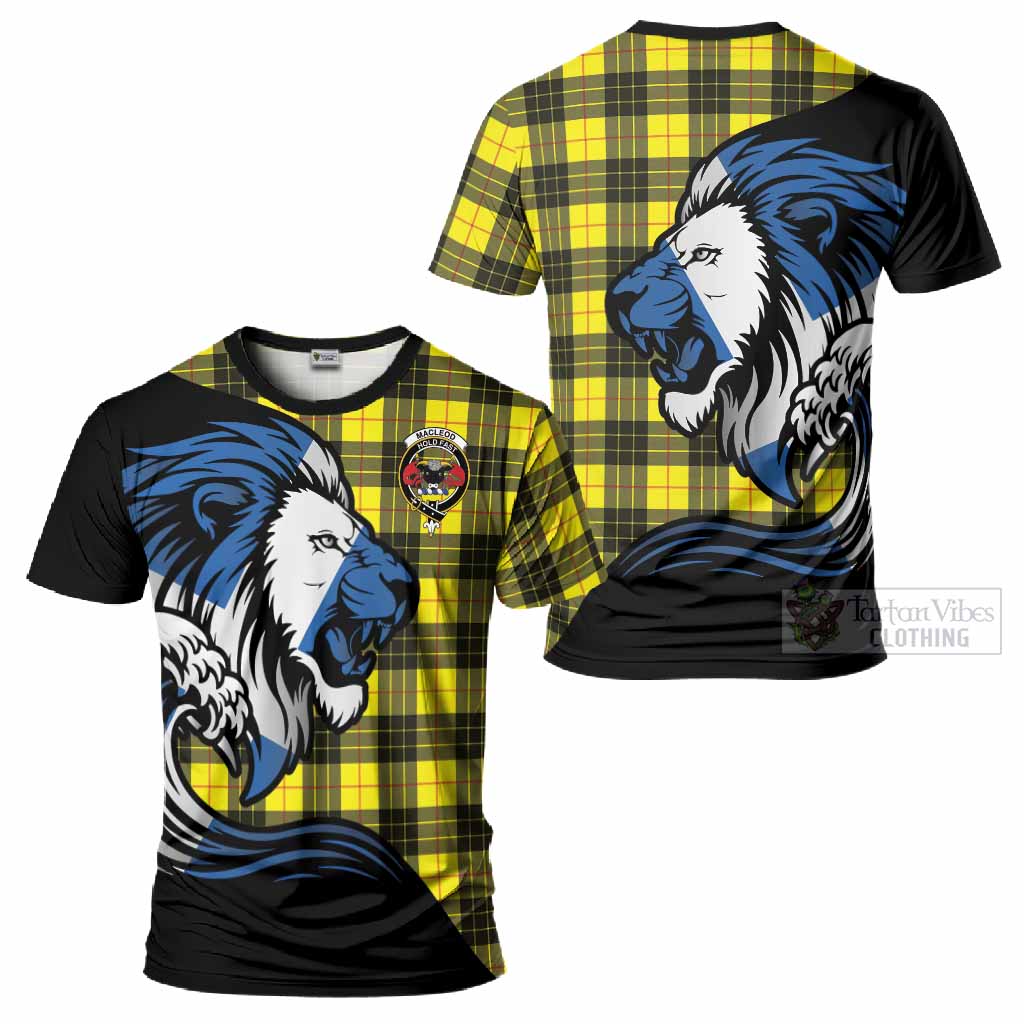 MacLeod (McLeod) Tartan Crest T-Shirt Scottish Golden Lions Wave Flow