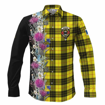 MacLeod (McLeod) Tartan Crest Thistle Floral Long Sleeve Button Shirts Men's Shirt S - Tartan Vibes Clothing