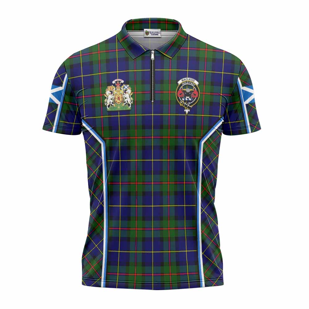 MacLeod (McLeod) Tartan Crest Zipper Polo Shirt Scotland Coat of Arm Flag Style - Tartan Vibes Clothing
