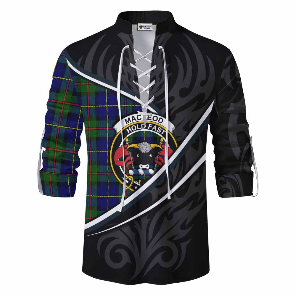 MacLeod (McLeod) Tartan Family Crest Ghillie Kilt Shirt Celtic Scottish Thistle Floral - Tartan Vibes Clothing