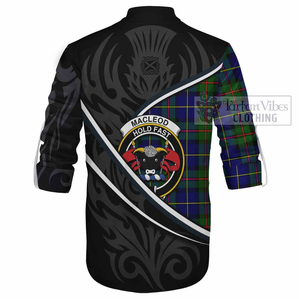 MacLeod (McLeod) Tartan Family Crest Ghillie Kilt Shirt Celtic Scottish Thistle Floral - Tartan Vibes Clothing