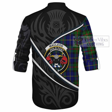 MacLeod (McLeod) Tartan Family Crest Ghillie Kilt Shirt Celtic Scottish Thistle Floral