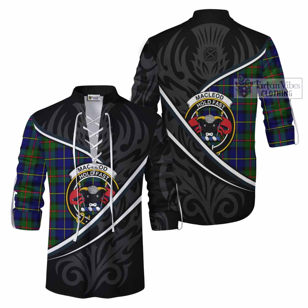 MacLeod (McLeod) Tartan Family Crest Ghillie Kilt Shirt Celtic Scottish Thistle Floral - Tartan Vibes Clothing