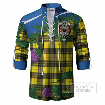 MacLeod (McLeod) Tartan Family Crest Ghillie Shirt Thistle in Minimalism