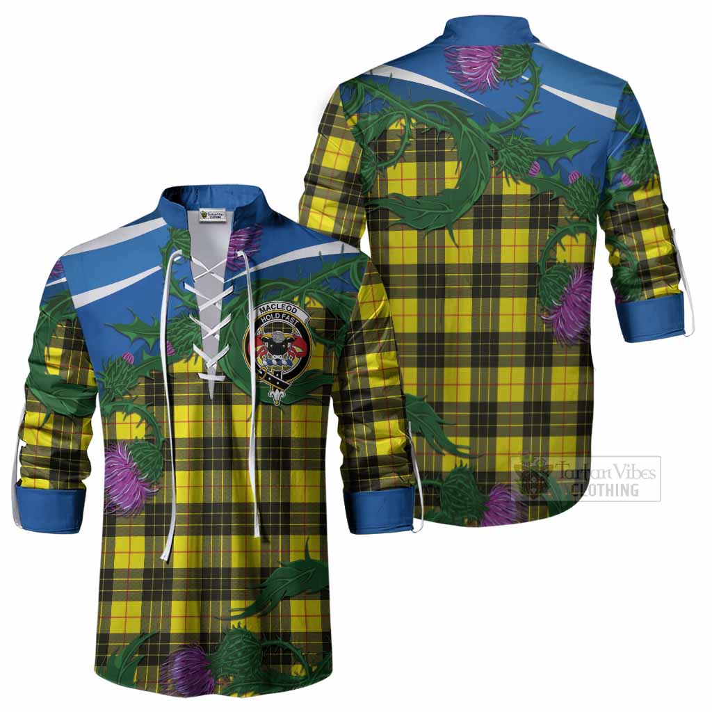 MacLeod (McLeod) Tartan Family Crest Ghillie Shirt Thistle in Minimalism