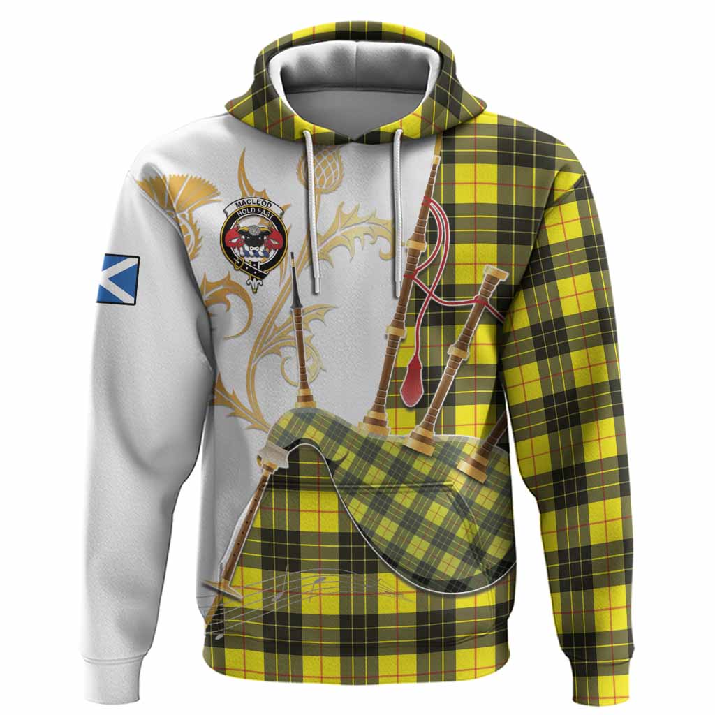 MacLeod (McLeod) Tartan Family Crest Hoodie Bagpipes with Scottish Thistle