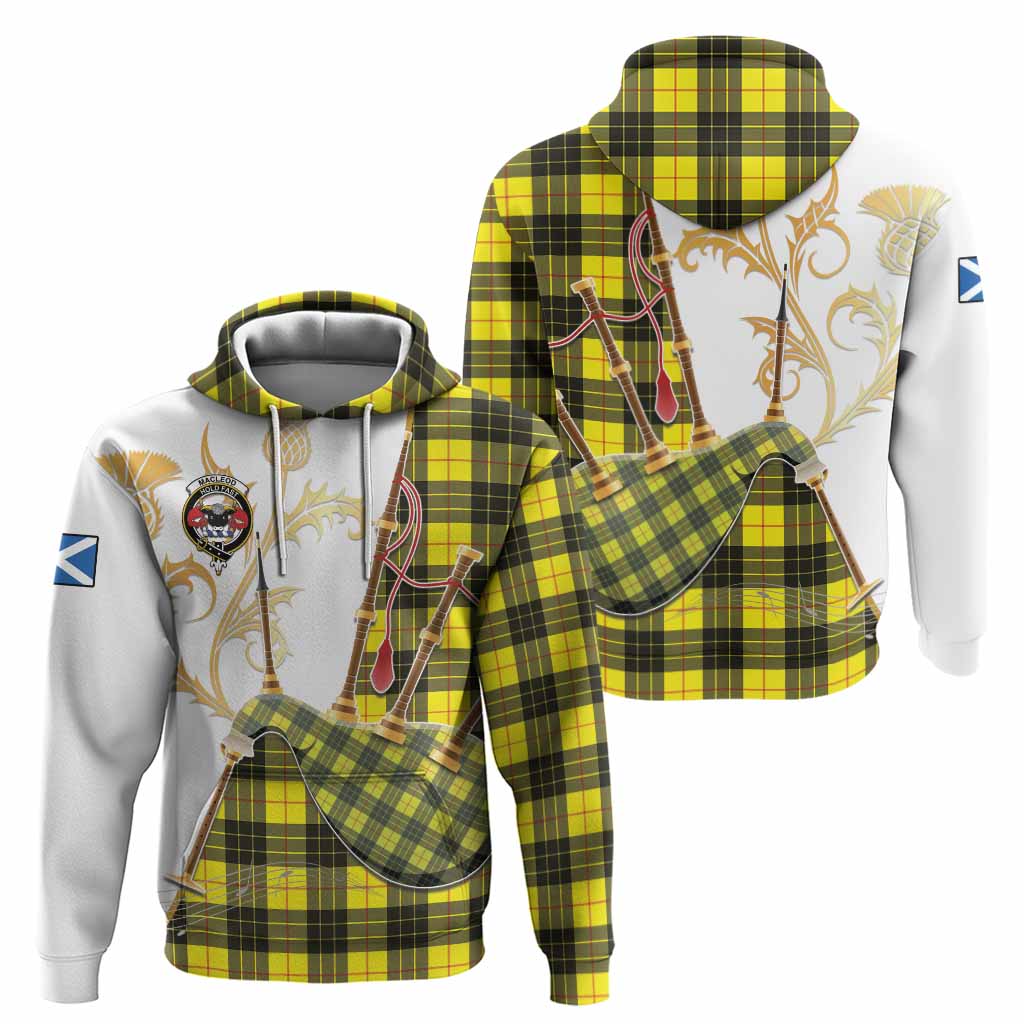 MacLeod (McLeod) Tartan Family Crest Hoodie Bagpipes with Scottish Thistle