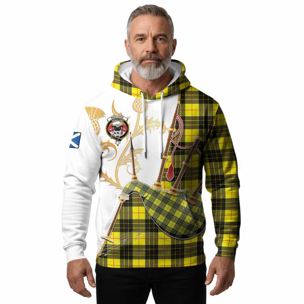 MacLeod (McLeod) Tartan Family Crest Hoodie Bagpipes with Scottish Thistle