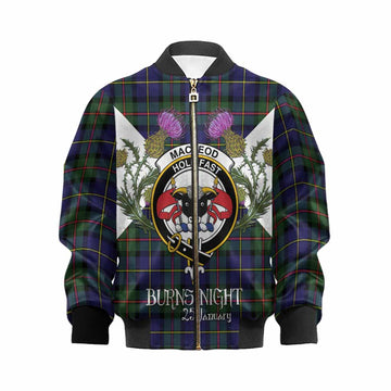 MacLeod (McLeod) Tartan Family Crest Kid Bomber Jacket Scottish Burns Night Thistle Floral