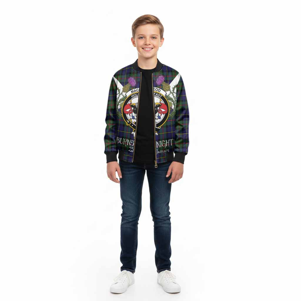MacLeod (McLeod) Tartan Family Crest Kid Bomber Jacket Scottish Burns Night Thistle Floral