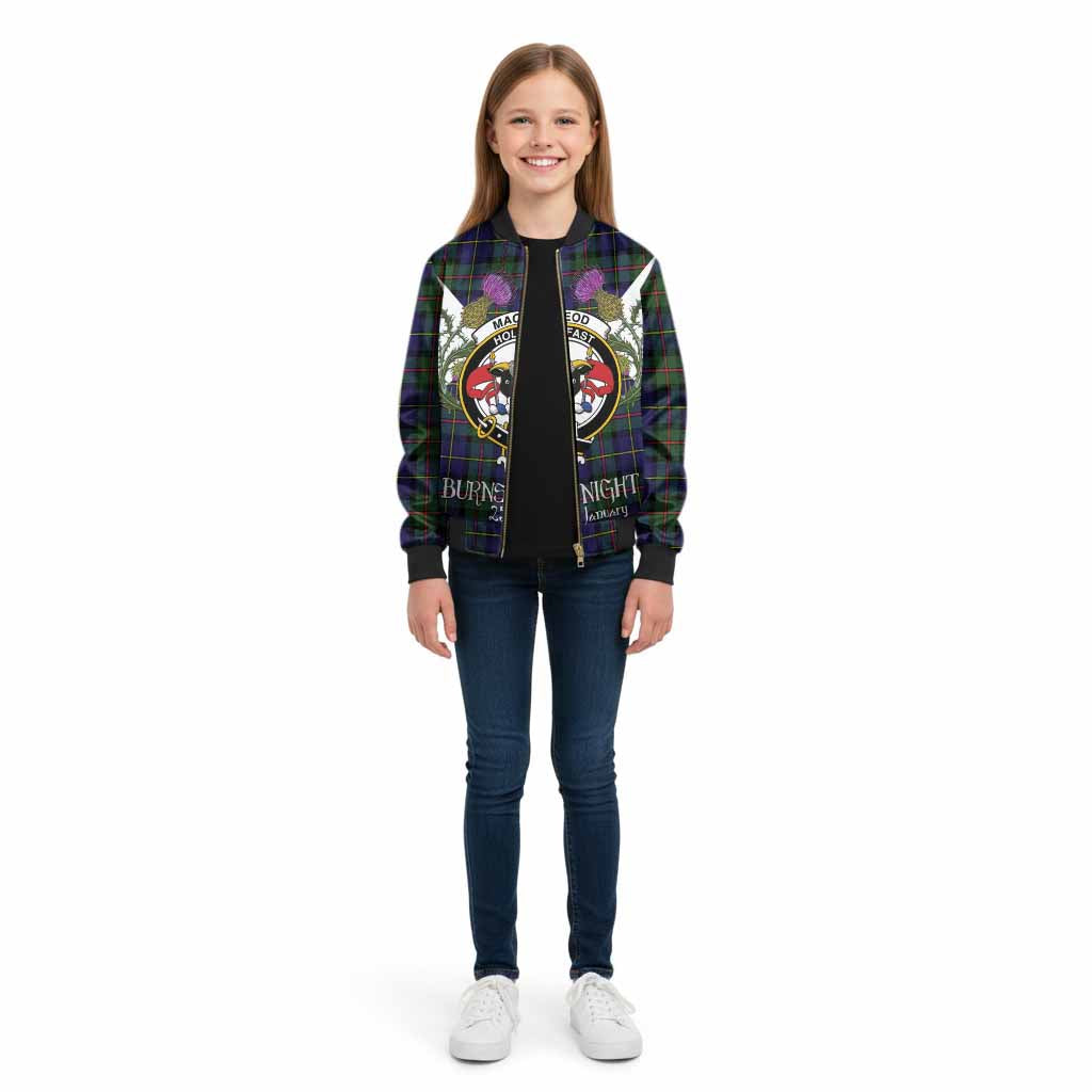 MacLeod (McLeod) Tartan Family Crest Kid Bomber Jacket Scottish Burns Night Thistle Floral
