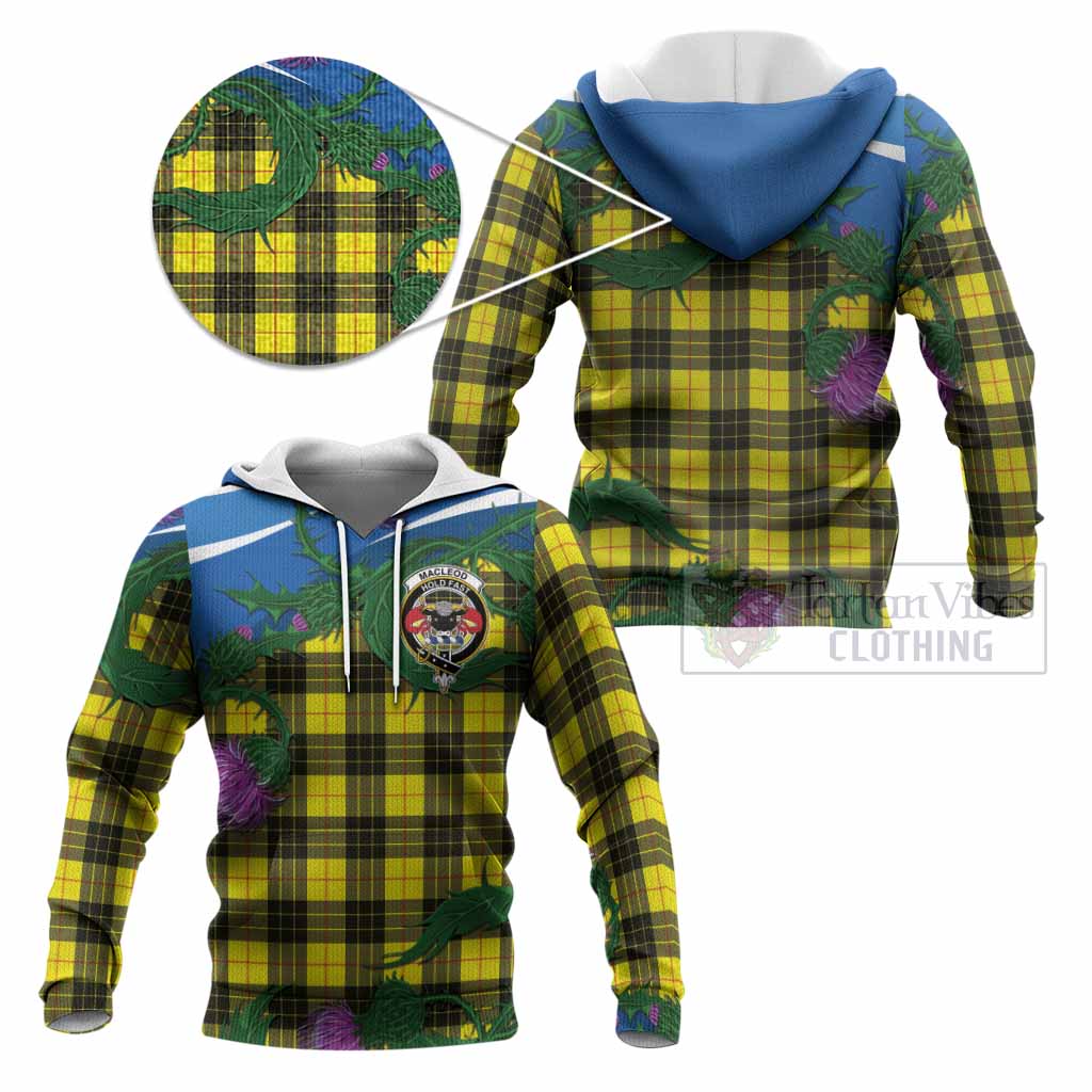 MacLeod (McLeod) Tartan Family Crest Knitted Hoodie Thistle in Minimalism