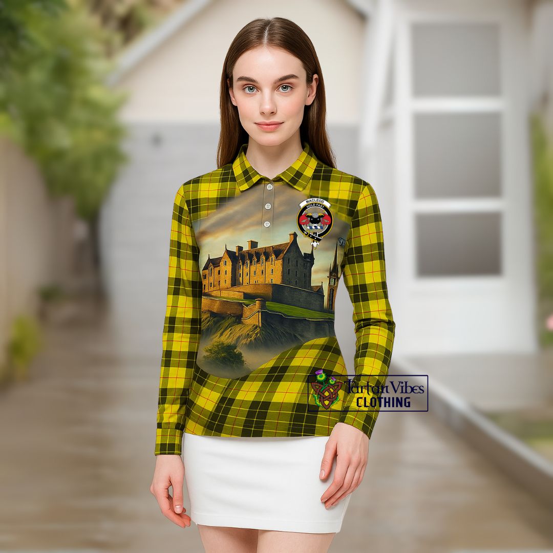 MacLeod (McLeod) Tartan Family Crest Long Sleeve Polo Shirt with Scottish Ancient Castle Style