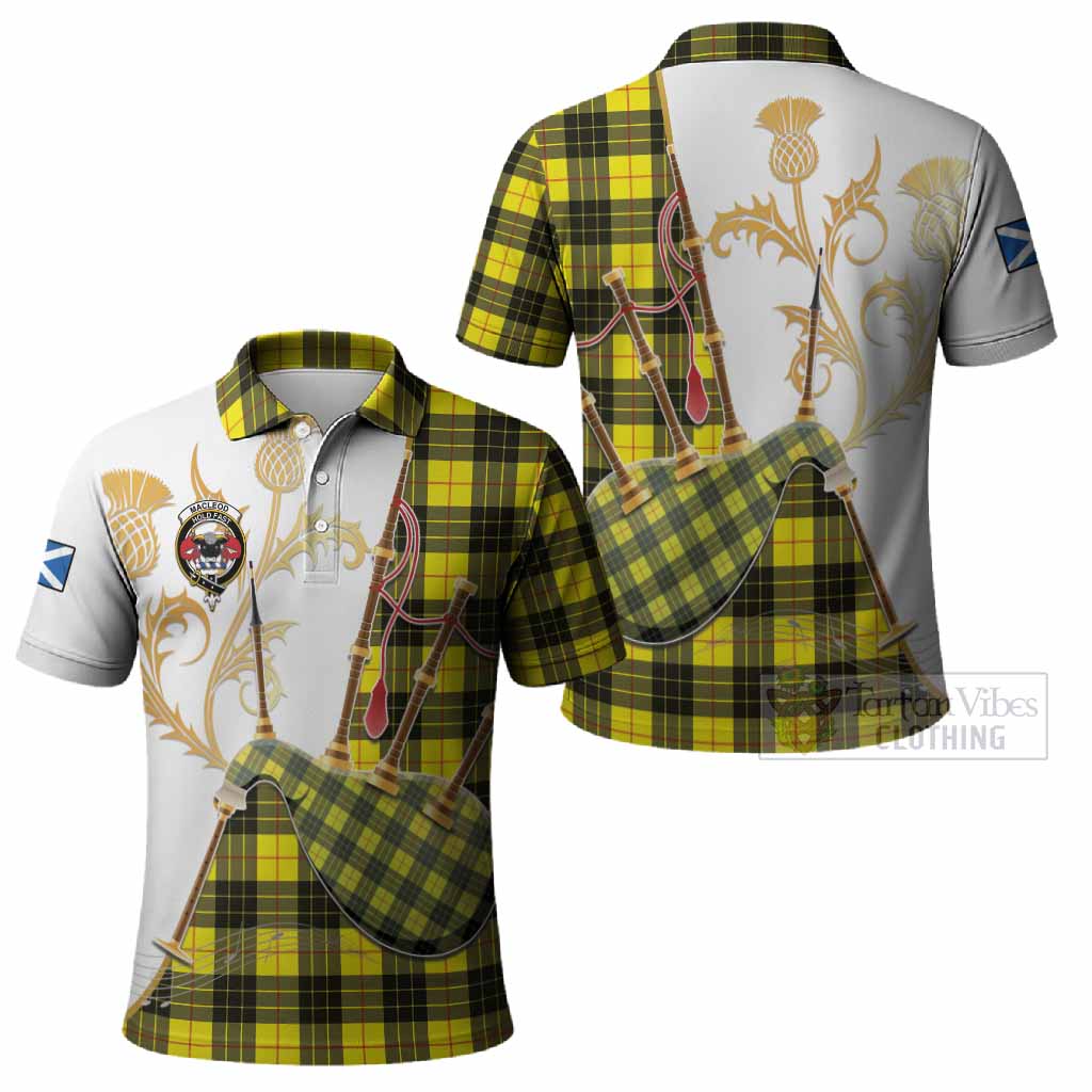 MacLeod (McLeod) Tartan Family Crest Polo Shirt Bagpipes with Scottish Thistle