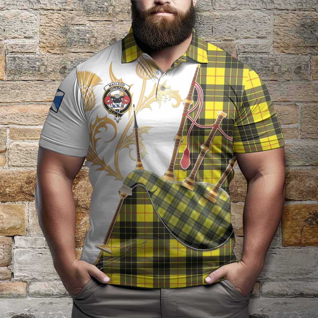 MacLeod (McLeod) Tartan Family Crest Polo Shirt Bagpipes with Scottish Thistle