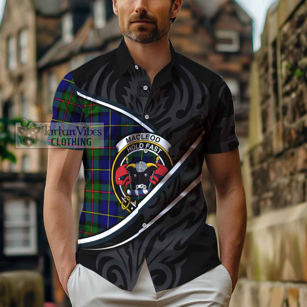 MacLeod (McLeod) Tartan Family Crest Short Sleeve Button Shirt Celtic Scottish Thistle Floral - Tartan Vibes Clothing