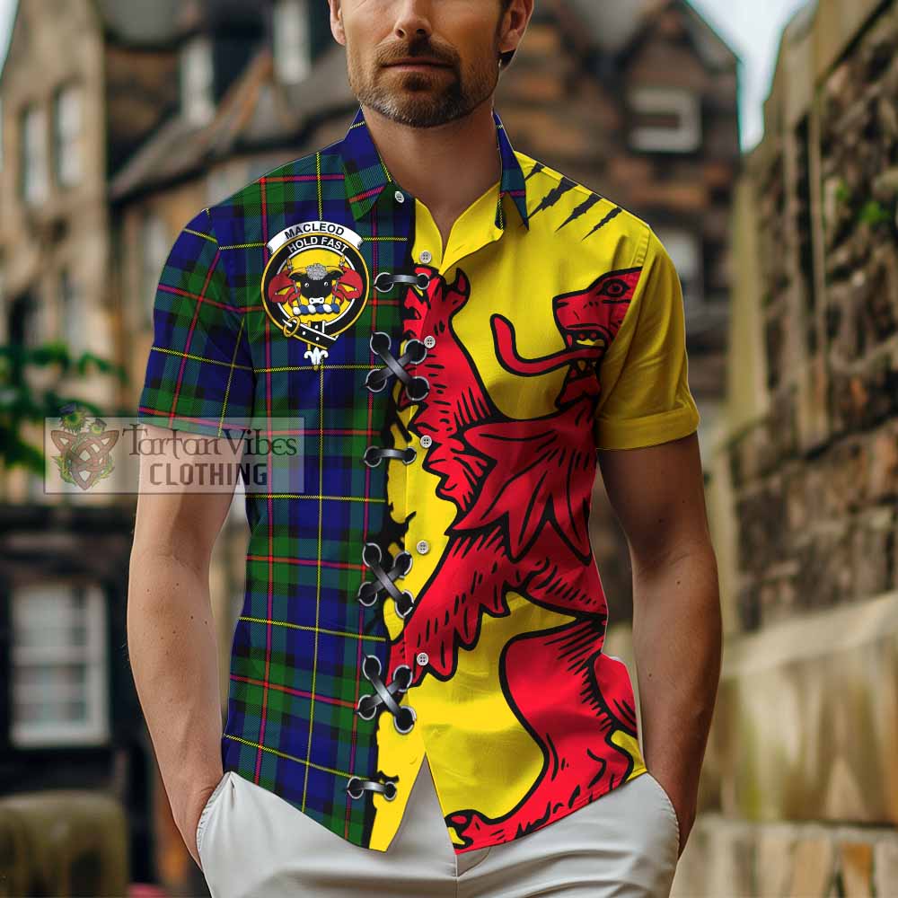 MacLeod (McLeod) Tartan Family Crest Short Sleeve Button Shirt Lion Rampant Honor - Tartan Vibes Clothing