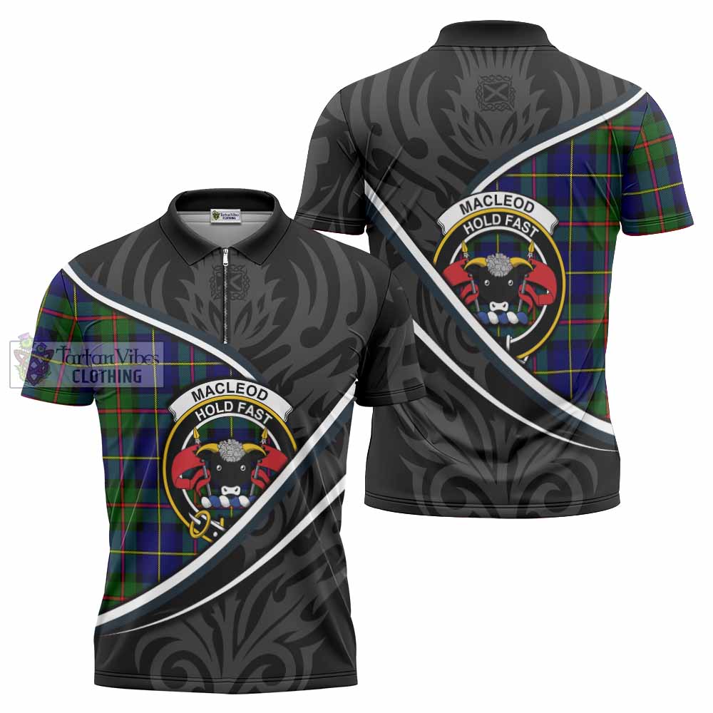 MacLeod (McLeod) Tartan Family Crest Zipper Polo Shirt Celtic Scottish Thistle Floral - Tartan Vibes Clothing