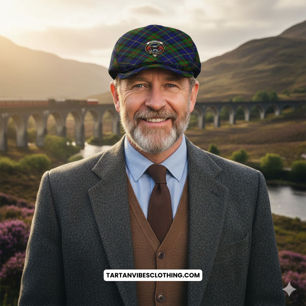 MacLeod (McLeod) Tartan Flat Cap, Jeff Cap Cross Style with Family Crest