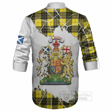 MacLeod (McLeod) Tartan Ghillie Shirt with Family Crest and Lion Rampant Grunge Style