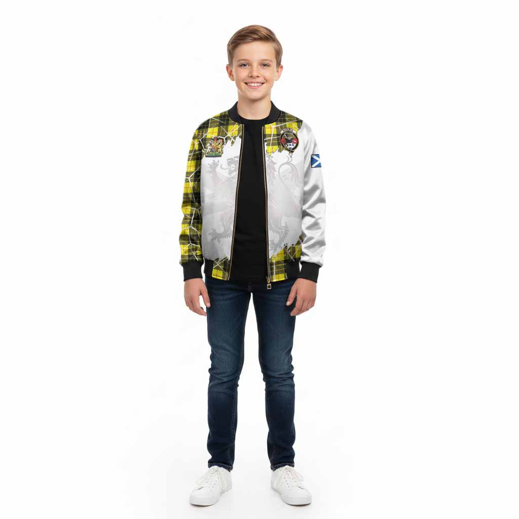 MacLeod (McLeod) Tartan Kid Bomber Jacket with Family Crest and Lion Rampant Grunge Style