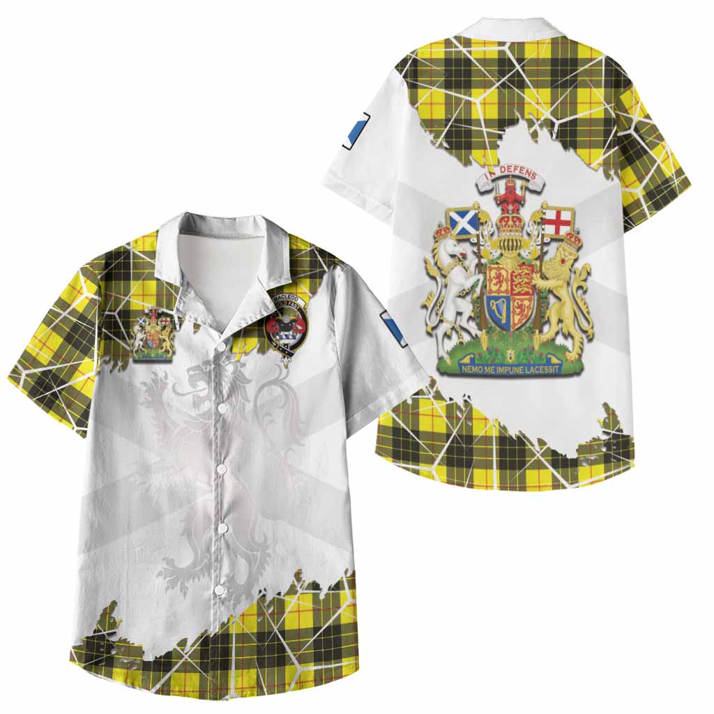 MacLeod (McLeod) Tartan Kid Hawaiian Shirt with Family Crest and Lion Rampant Grunge Style
