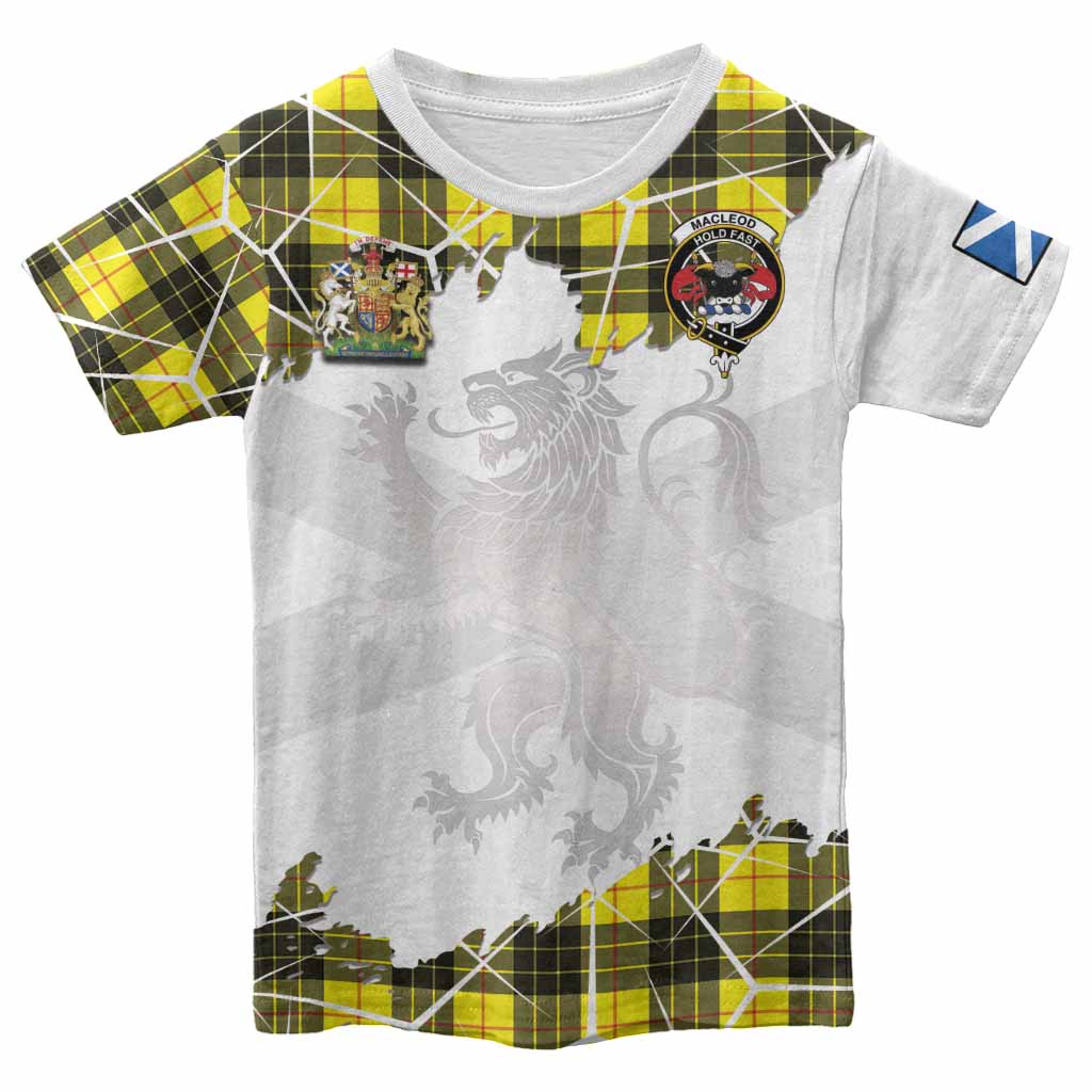 MacLeod (McLeod) Tartan Kid T-shirt with Family Crest and Lion Rampant Grunge Style